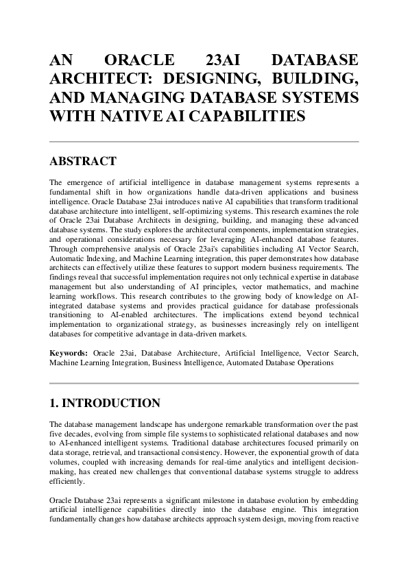 (PDF) AN ORACLE 23AI DATABASE ARCHITECT: DESIGNING, BUILDING, AND ...