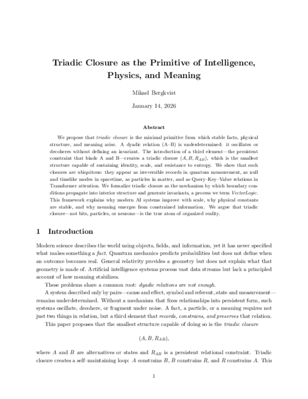 (PDF) Triadic Closure as the Primitive of Intelligence, Physics, and ...