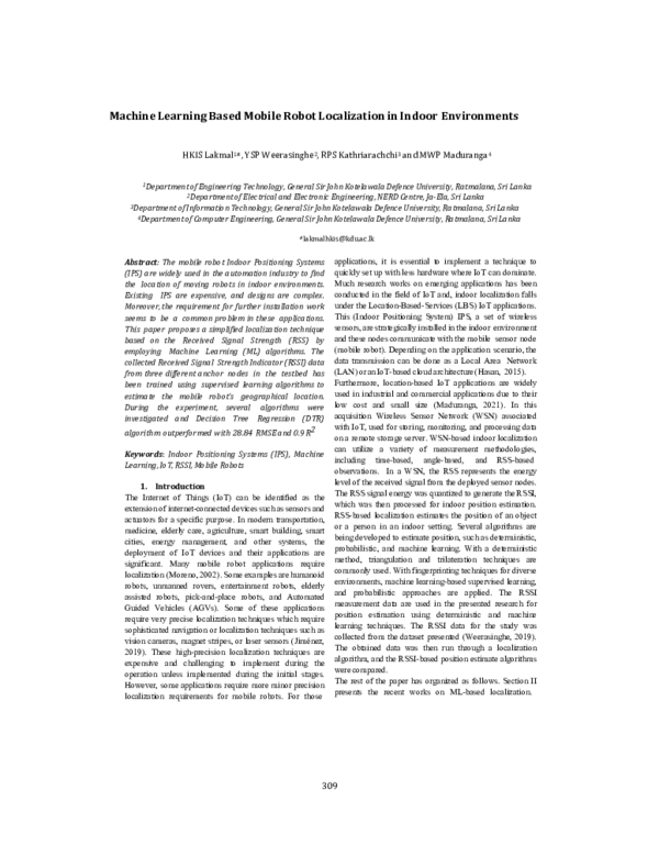 (PDF) Machine Learning Based Mobile Robot Localization in Indoor ...