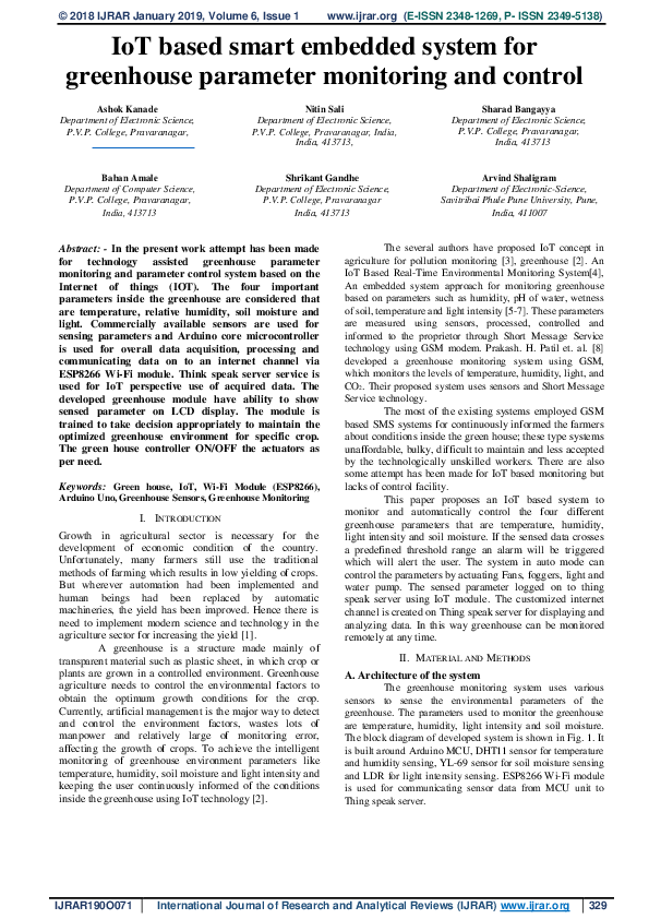 (PDF) IoT based smart embedded system for greenhouse parameter ...