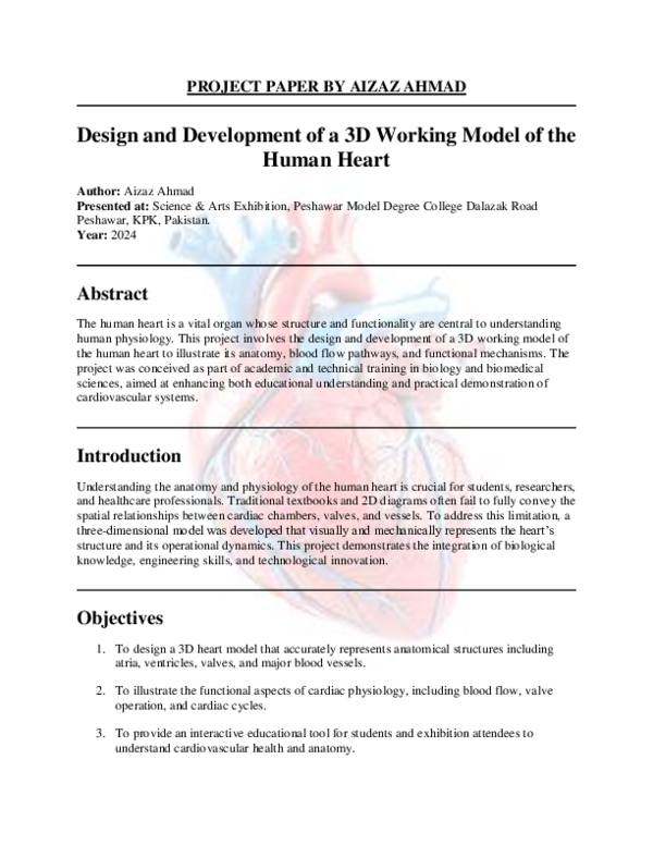 (PDF) Design and Development of a 3D Working Model of the Human Heart
