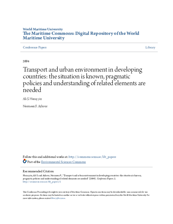 (PDF) Transport and Urban Environment in Developing Countries: The ...