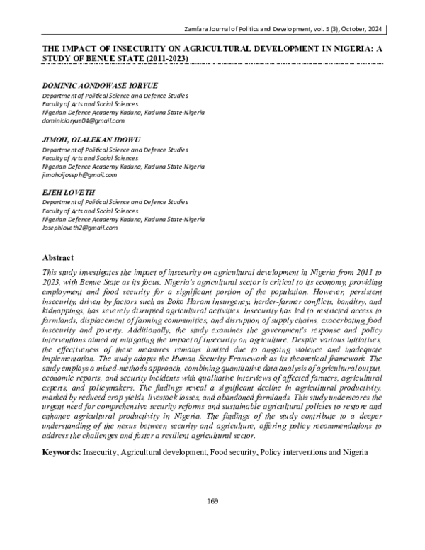 (PDF) THE IMPACT OF INSECURITY ON AGRICULTURAL DEVELOPMENT IN NIGERIA ...