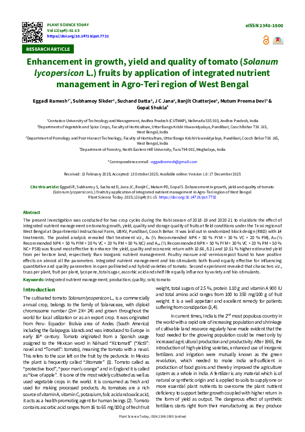 (PDF) Enhancement in growth, yield and quality of tomato (Solanum ...