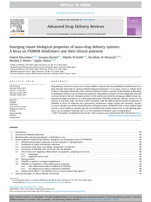 (PDF) Emerging innate biological properties of nano-drug delivery ...