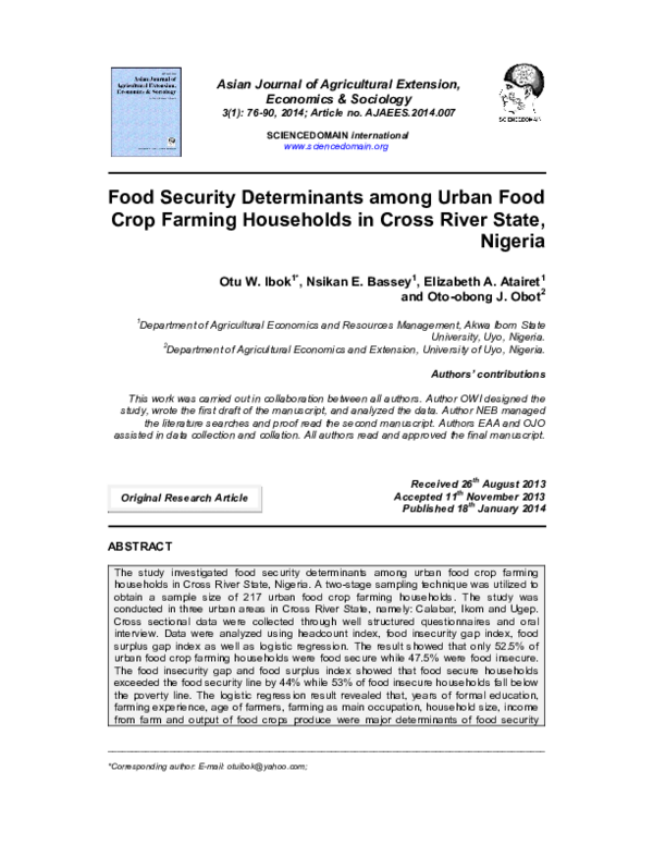 (PDF) Food Security Determinants among Urban Food Crop Farming ...