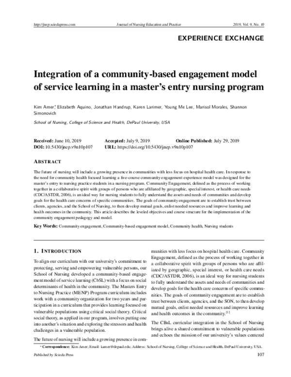 (PDF) Integration of a community-based engagement model of service ...