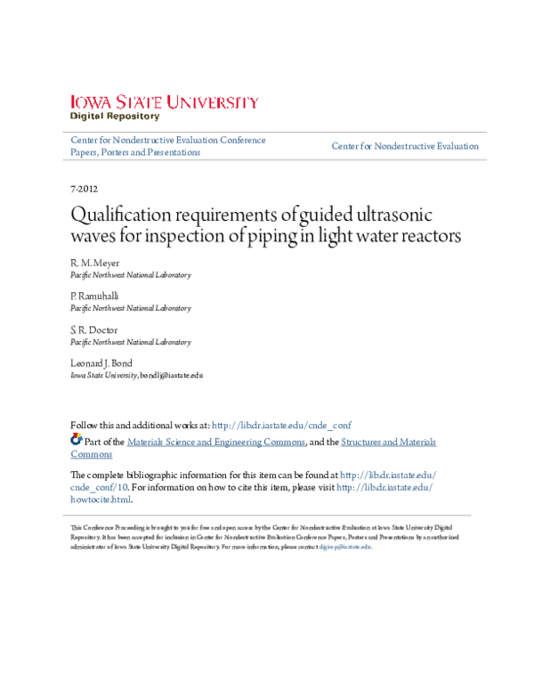 (PDF) Qualification requirements of guided ultrasonic waves for ...