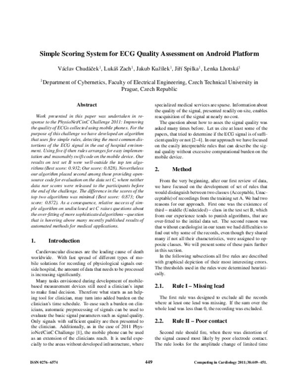 (PDF) Simple scoring system for ECG quality assessment on Android platform