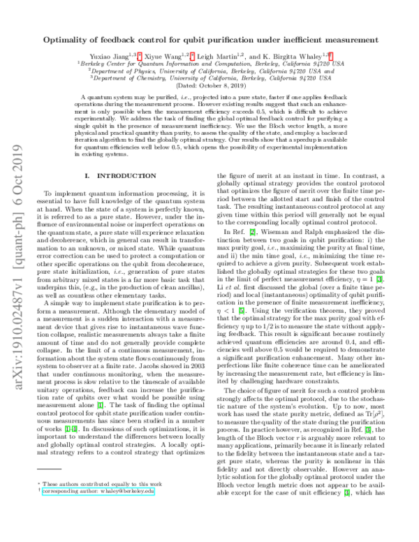 (PDF) Optimality of feedback control for qubit purification under ...