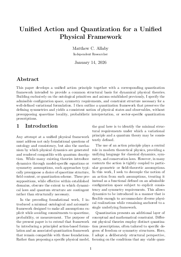 (PDF) Unified Action and Quantization for a Unified Physical Framework