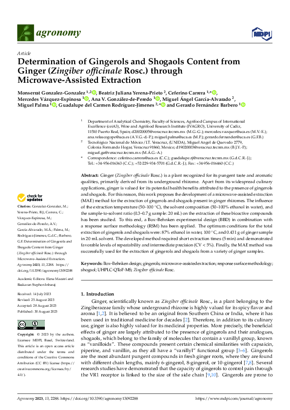 (PDF) Determination of Gingerols and Shogaols Content from Ginger ...