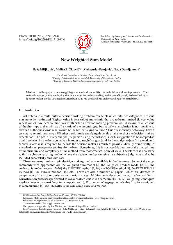 (PDF) New weighted sum model