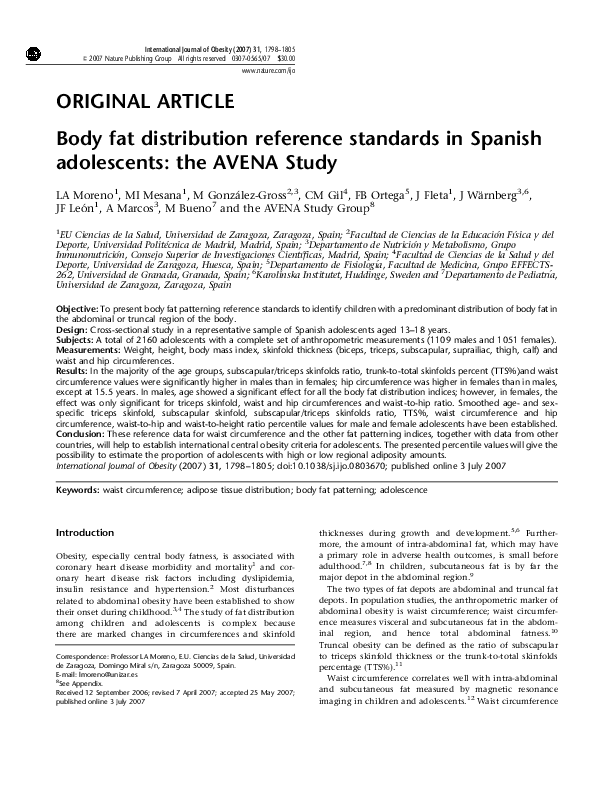 (PDF) Body fat distribution reference standards in Spanish adolescents ...