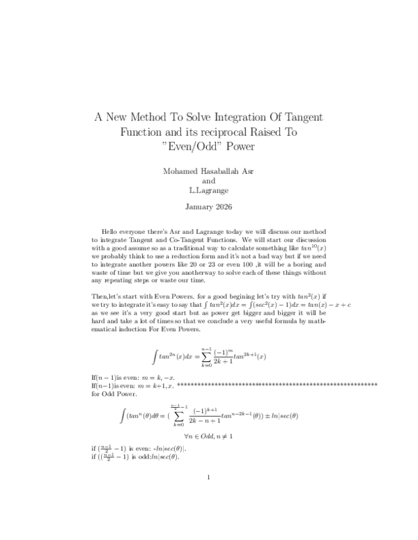 (PDF) A New Method To Solve Integration Of Tangent Function and its ...