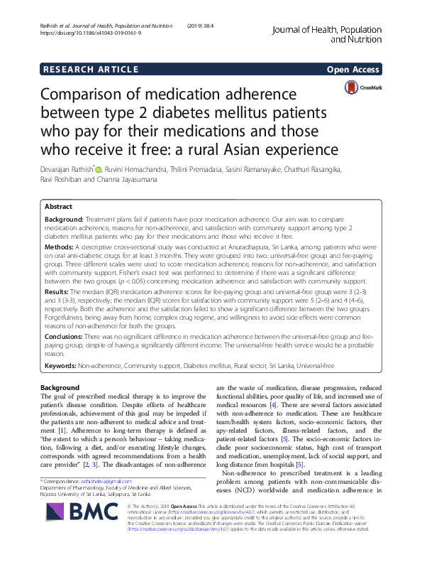 (PDF) Comparison of medication adherence between type 2 diabetes ...