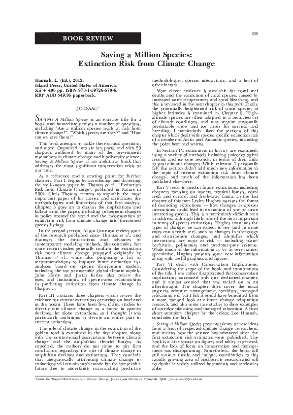 (PDF) Saving a million species: Extinction risk from climate change ...