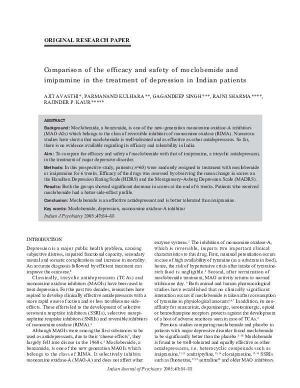 (PDF) Comparison of the efficacy and safety of moclobemide and ...