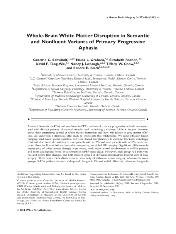 (PDF) Whole‐brain white matter disruption in semantic and nonfluent ...