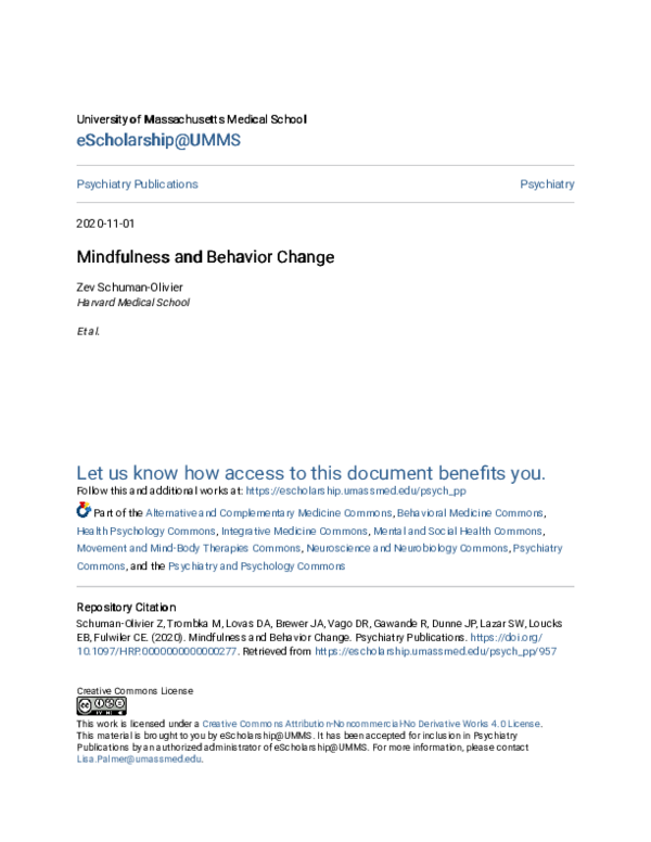 (PDF) Mindfulness and Behavior Change