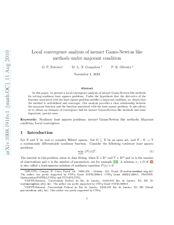 (PDF) Local convergence analysis of inexact Gauss-Newton like methods ...