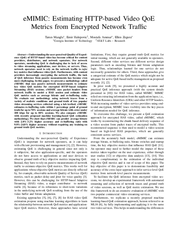 (PDF) eMIMIC: Estimating HTTP-Based Video QoE Metrics from Encrypted ...