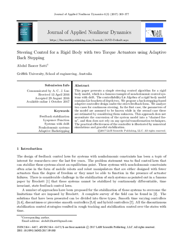(PDF) Steering Control for a Rigid Body with two Torque Actuators using ...