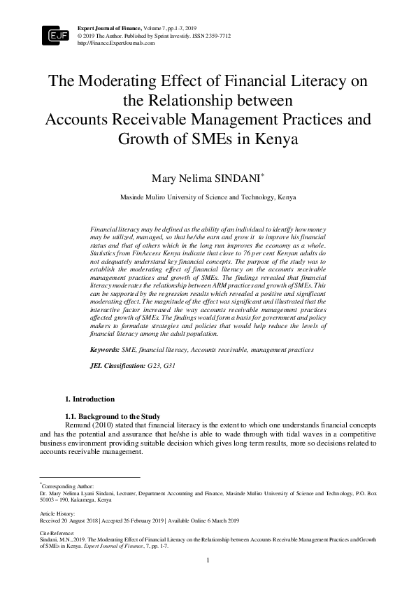 (PDF) The Moderating Effect of Financial Literacy on the Relationship ...