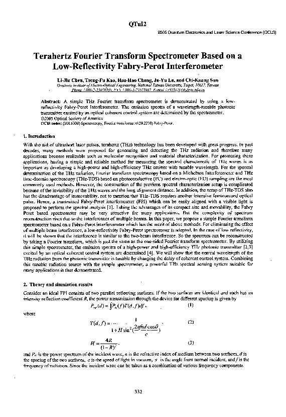 (PDF) Terahertz Fourier transform spectrometer based on a low ...