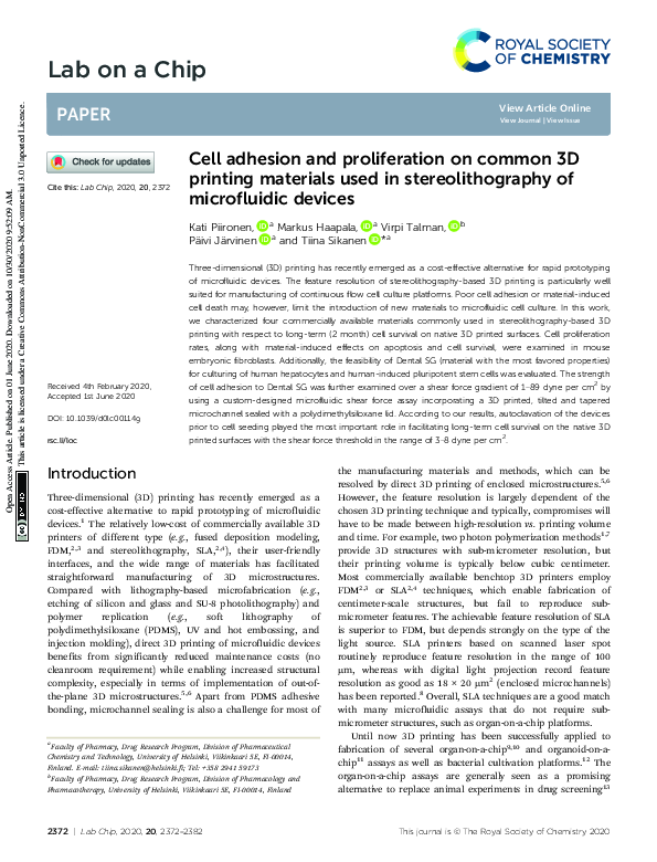 (PDF) Cell adhesion and proliferation on common 3D printing materials ...