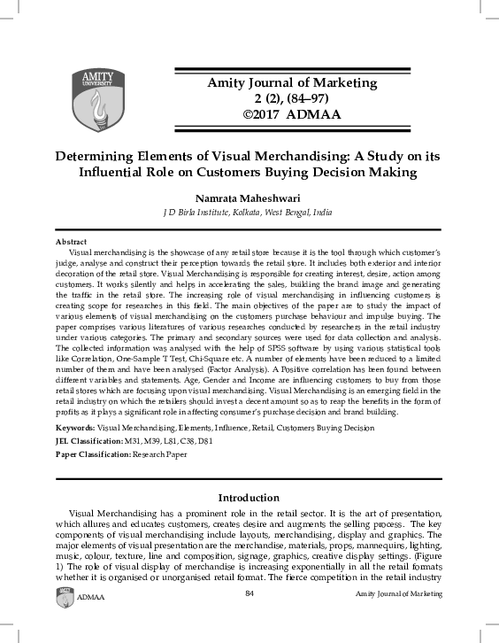 (PDF) Amity Journal of Marketing 2 (2), (84-97) ©2017 ADMAA Determining ...