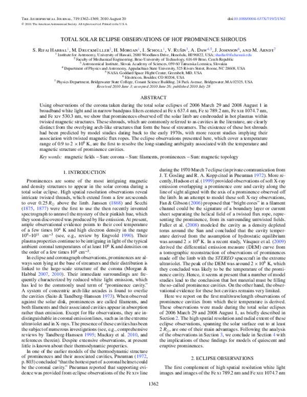(PDF) Total Solar Eclipse Observations of Hot Prominence Shrouds