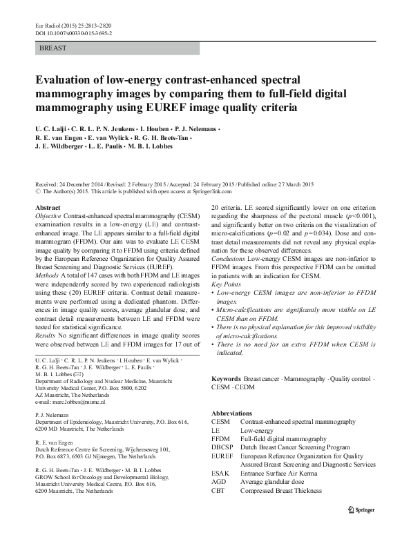 (PDF) Evaluation of low-energy contrast-enhanced spectral mammography ...