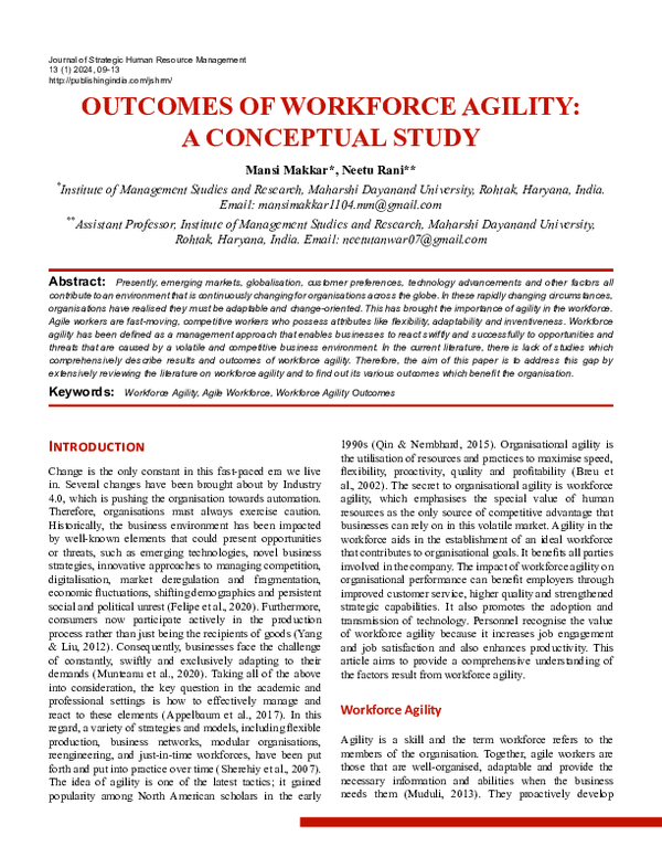 (PDF) OUTCOMES OF WORKFORCE AGILITY: A CONCEPTUAL STUDY