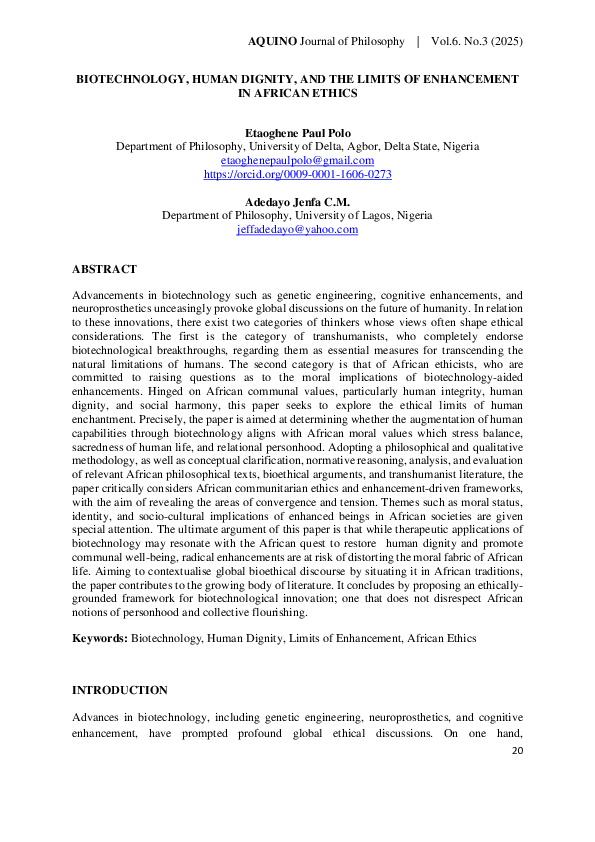 (PDF) BIOTECHNOLOGY, HUMAN DIGNITY, AND THE LIMITS OF ENHANCEMENT IN ...