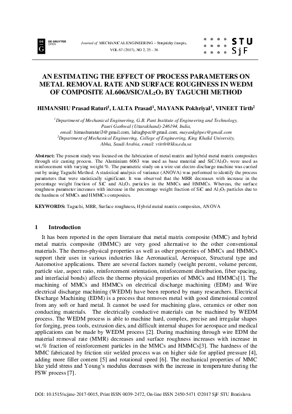 (PDF) An Estimating the Effect of Process Parameters on Metal Removal ...