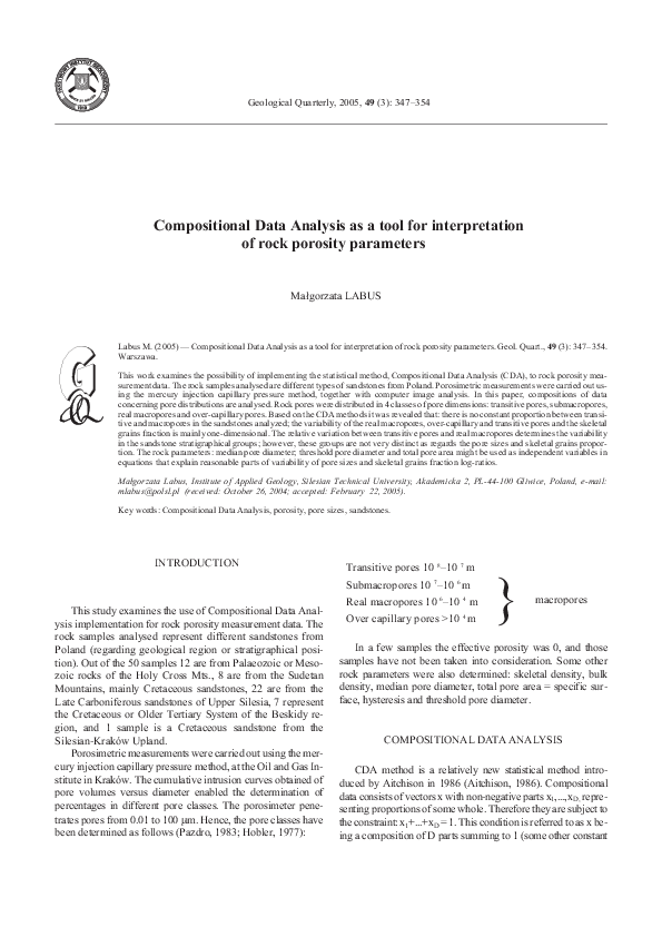 (PDF) Compositional Data Analysis as a tool for interpretation of rock ...