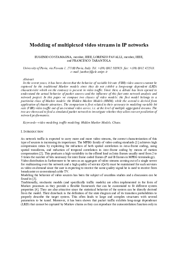 (PDF) Modeling of multiplexed video streams in IP networks