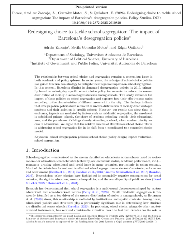 (PDF) Redesigning choice to tackle school segregation: The impact of ...