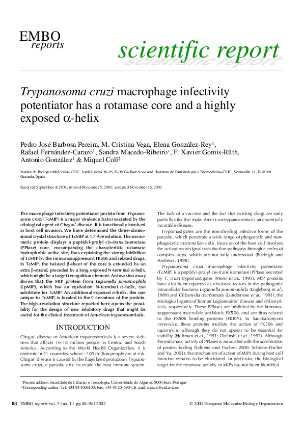 (PDF) Trypanosoma cruzi macrophage infectivity potentiator has a ...
