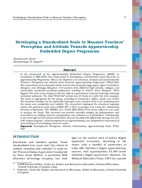 (PDF) Developing a Standardized Scale to Measure Teachers' Perception ...