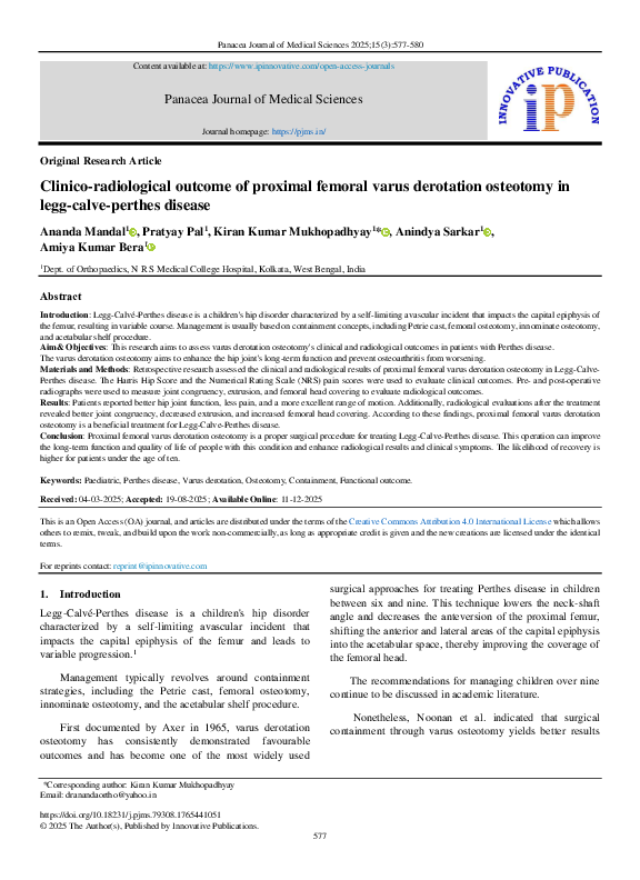 (PDF) Clinico-radiological outcome of proximal femoral varus derotation ...