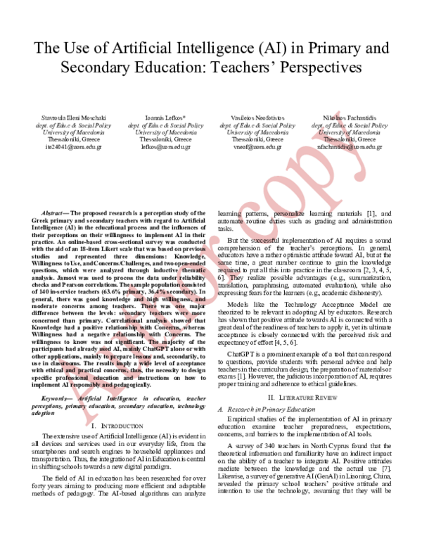 (PDF) The Use of Artificial Intelligence (AI) in Primary and Secondary ...