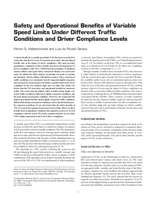 (PDF) Safety and Operational Benefits of Variable Speed Limits under ...