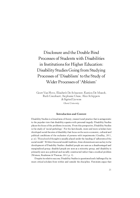 (PDF) Disclosure and the Double Bind Processes of Students with ...