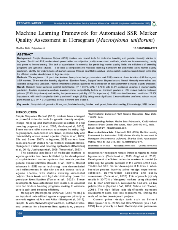(PDF) Machine Learning Framework for Automated SSR Marker Quality ...