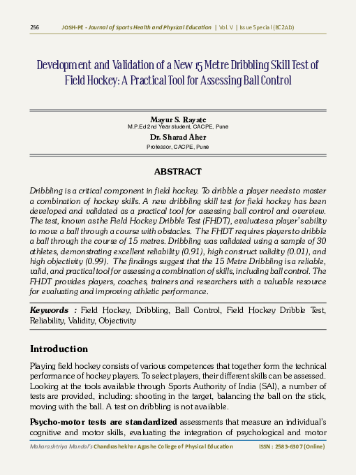 (PDF) Development and Validation of a New 15 Metre Dribbling Skill Test ...