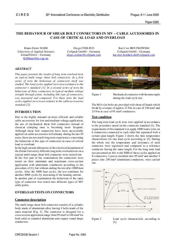 (PDF) The behaviour of shear bolt connectors in MV-cable accessories in ...