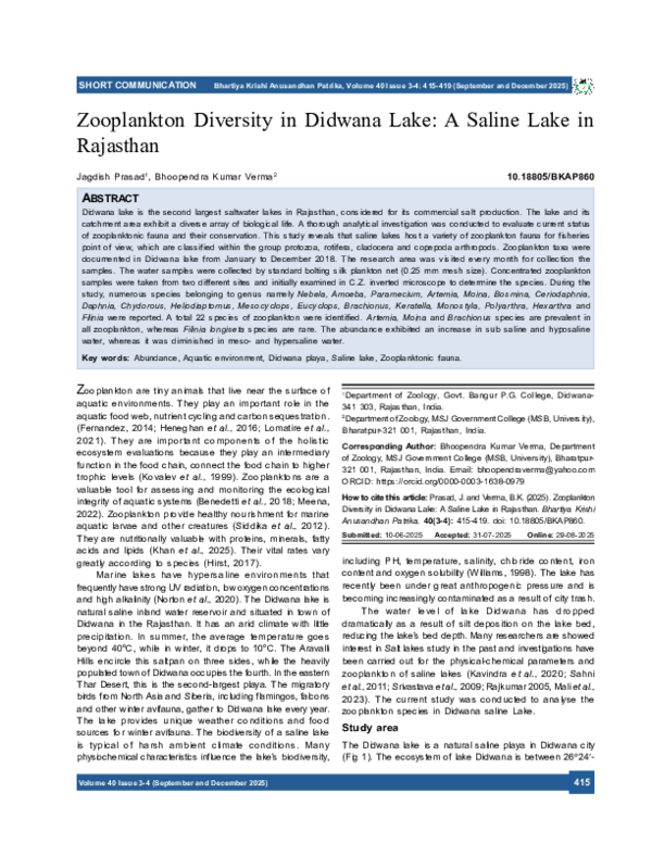 (PDF) Zooplankton Diversity in Didwana Lake: A Saline Lake in Rajasthan