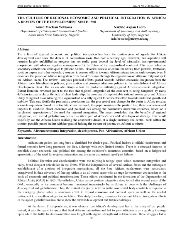 (PDF) THE CULTURE OF REGIONAL ECONOMIC AND POLITICAL INTEGRATION IN ...